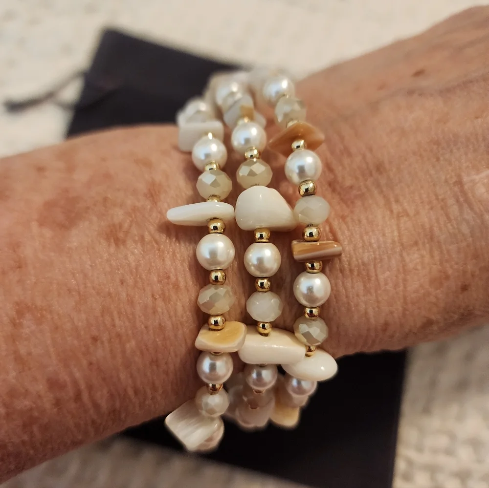 Vintage Liz Claiborne 1975 Goldtone and Pearl Spiral Bracelet Fits Large Wrist